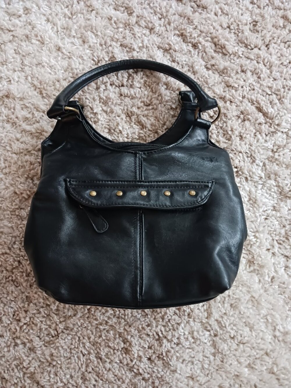 Faux Leather Purse Black Silver Gunmetal Hardware Accents Causal Everyday